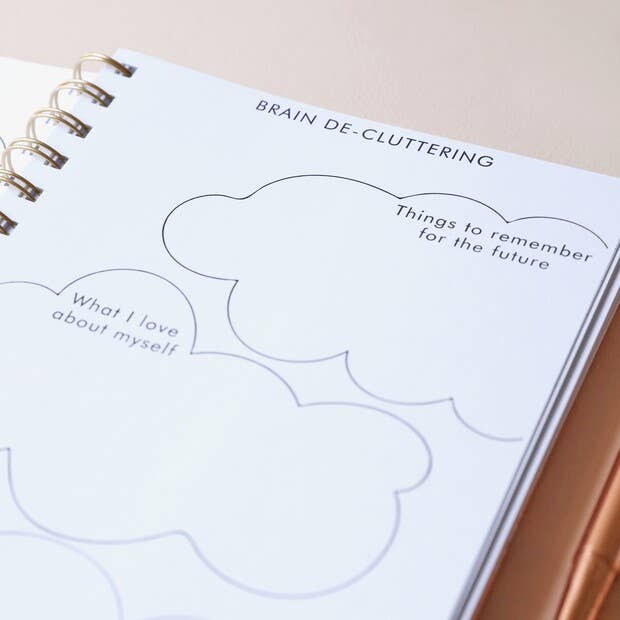 brain de-cluttering Floral positivity journal with peachy-pink hardcover design