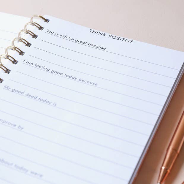 Think positive Floral positivity journal with peachy-pink hardcover design