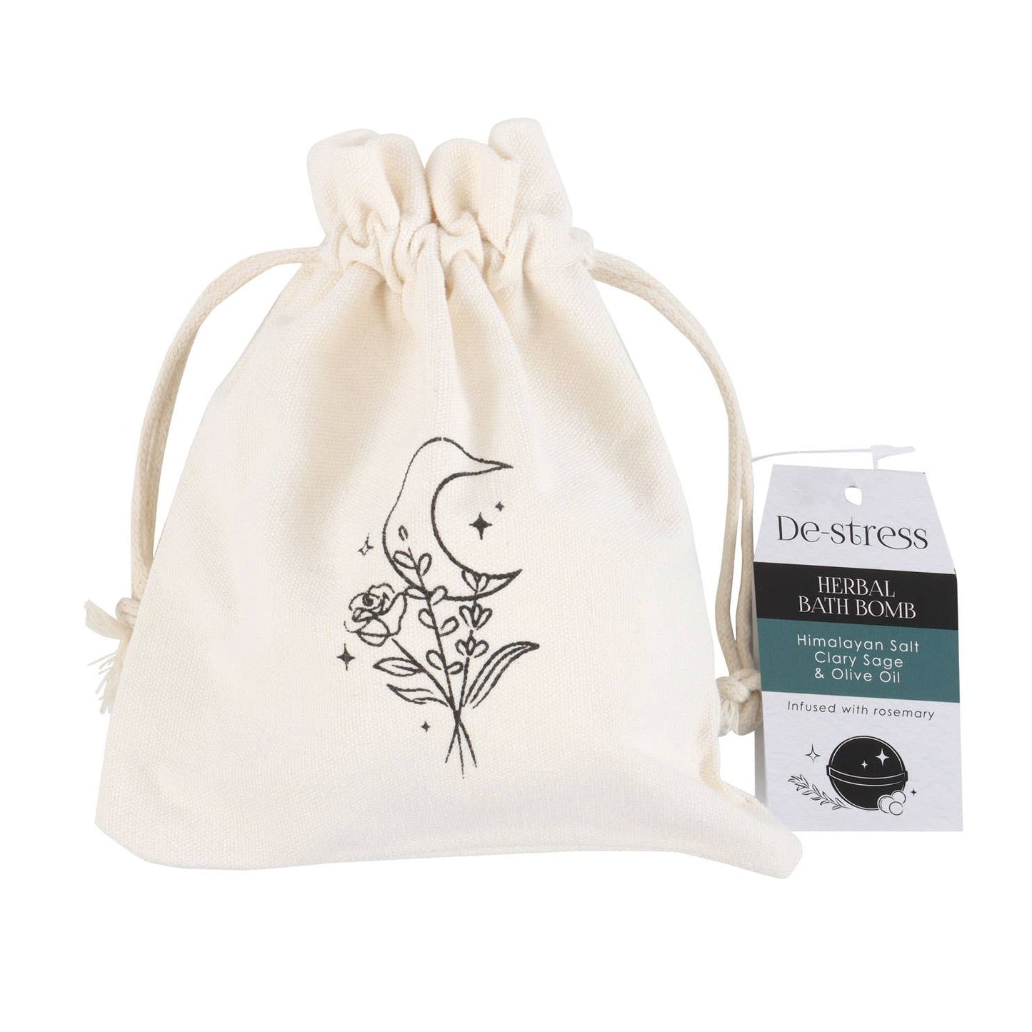De-Stress herbal bath bomb with Himalayan salt and rosemary sprigs gift bag