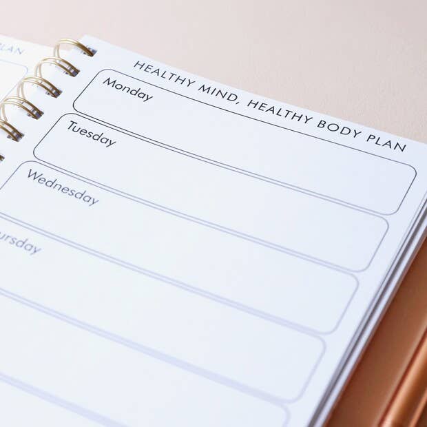 Healthy mind healthy body Floral positivity journal with peachy-pink hardcover design