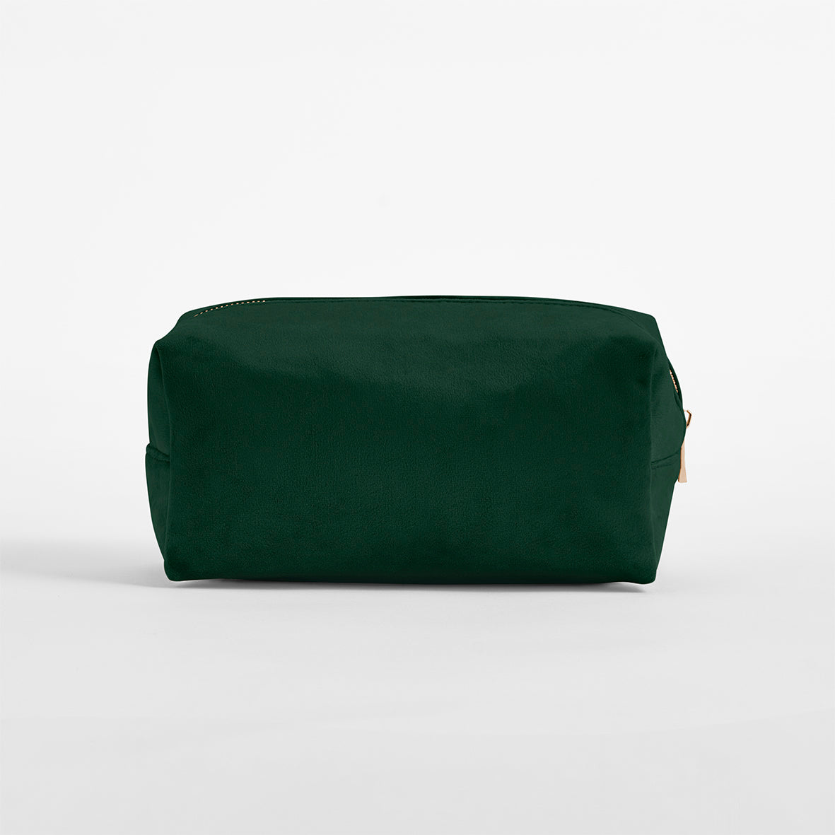 Luxury velvet toiletry bag in rich green with gold zip