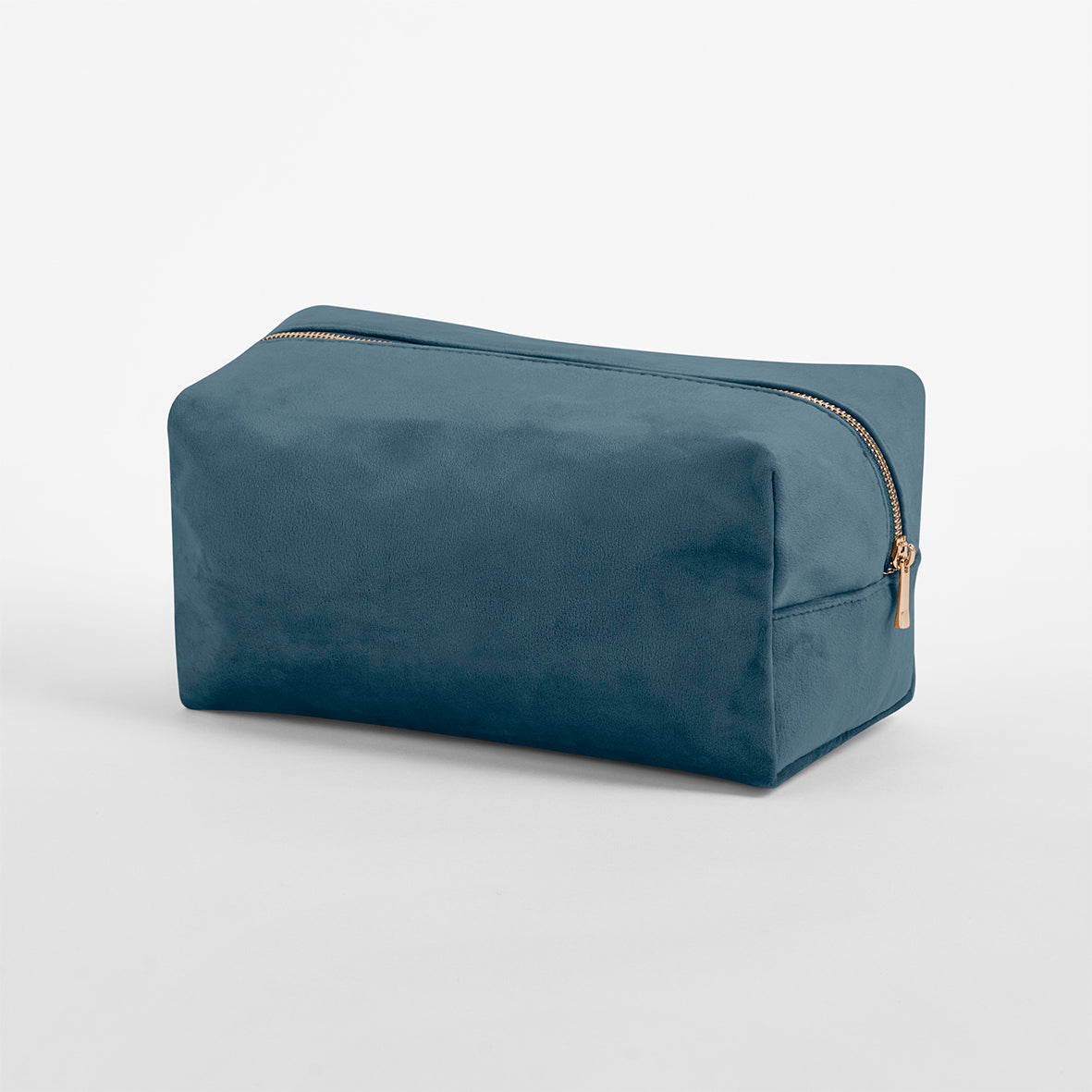 Blue velvet toiletry bag in rich colour with gold zip