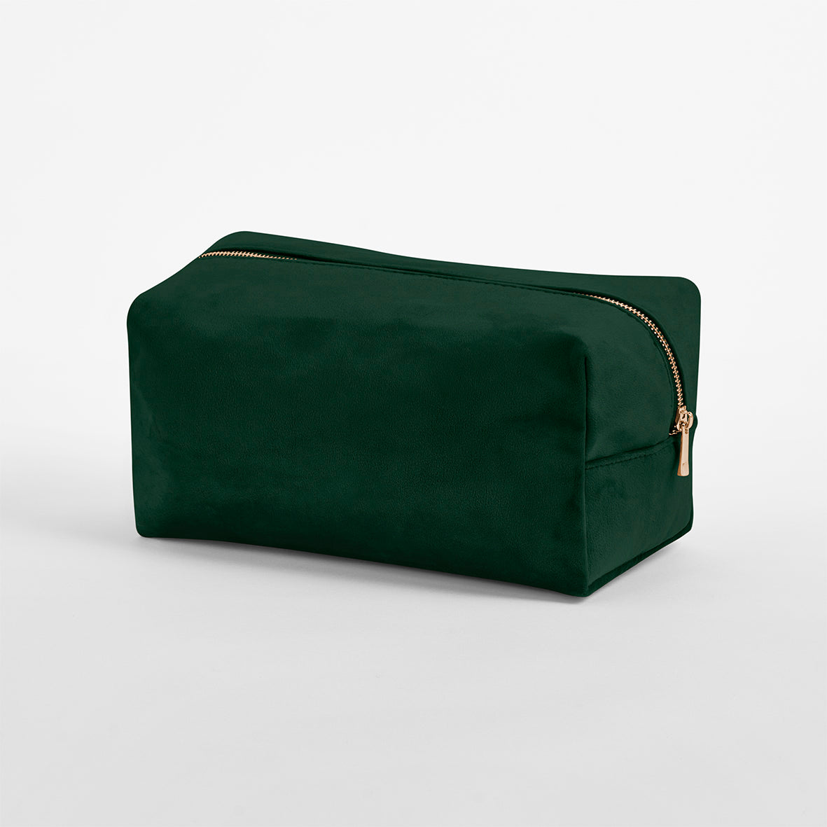 Green velvet toiletry bag in rich colour with gold zip
