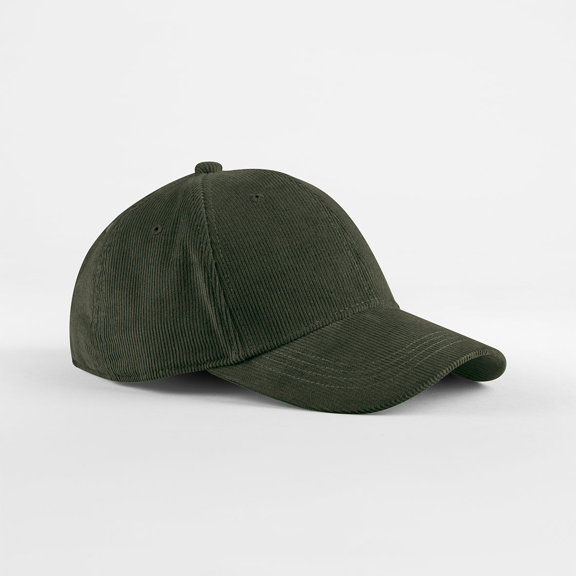 Green Organic corduroy baseball cap in neutral tone with pre-curved peak