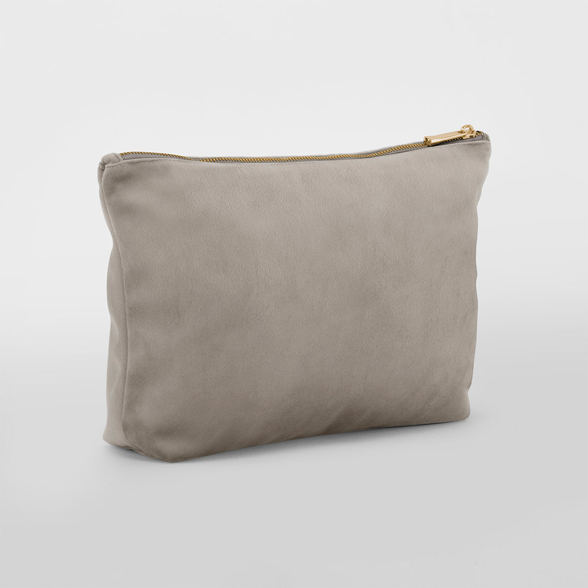 Grey Velvet accessory bag with gold zip