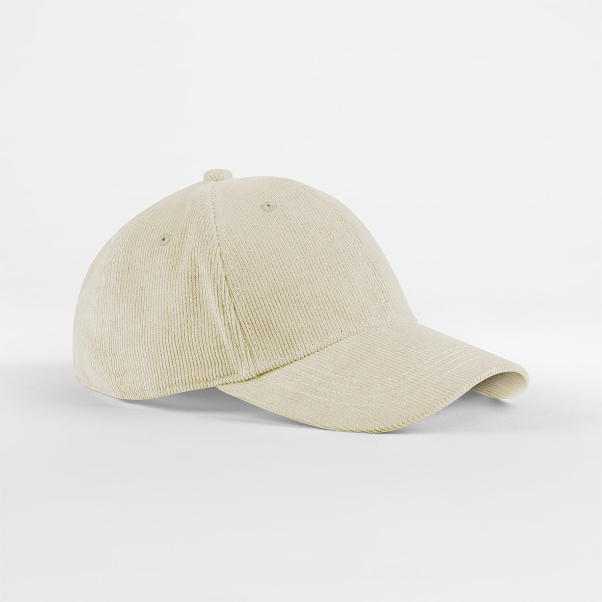 White Organic corduroy baseball cap in neutral tone with pre-curved peak