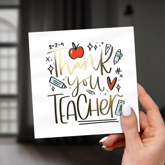 Luxury Gold Foil Teacher Thank You Card – Personalised End of Term Gift