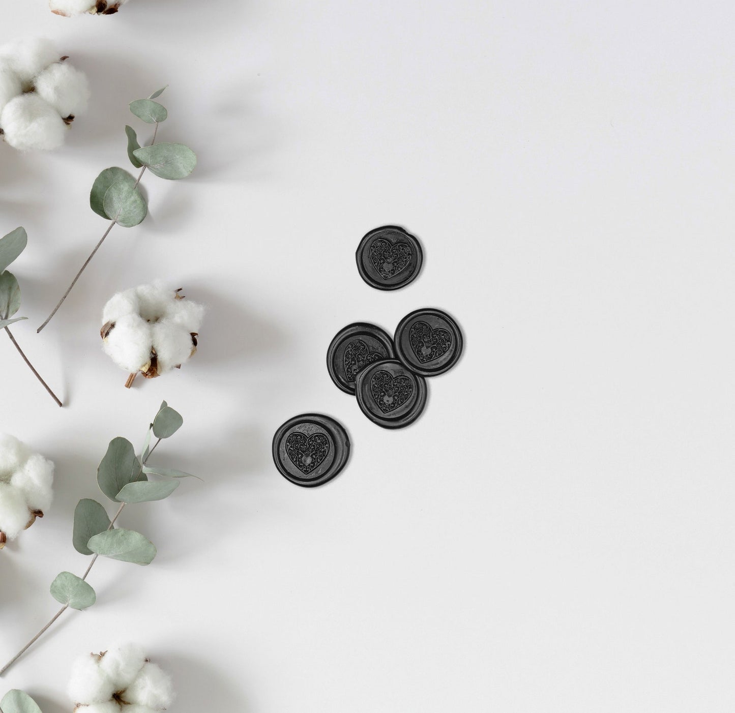 Detailed Heart Rose Black Wax Seals