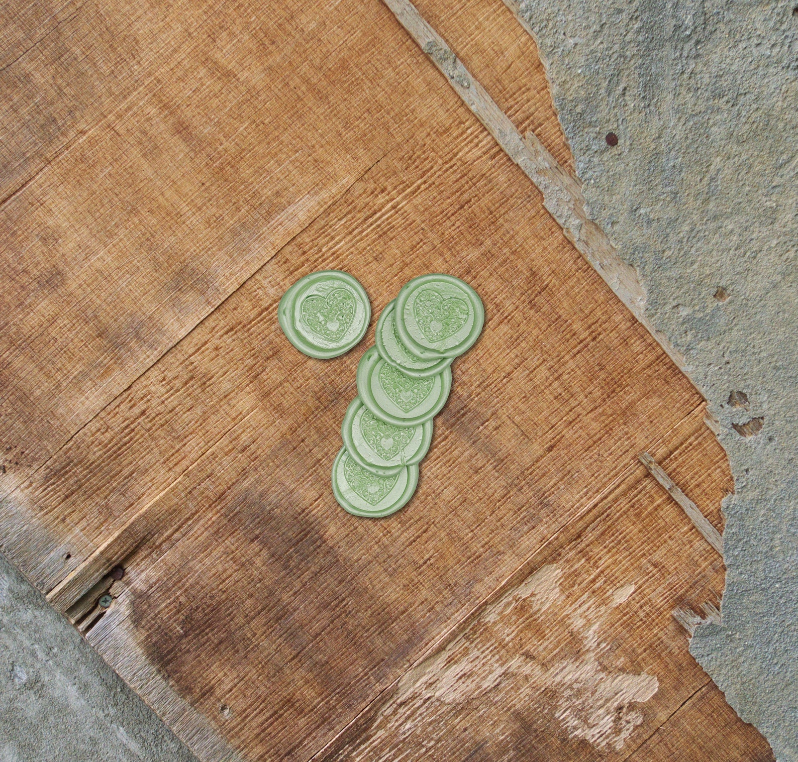 Detailed Heart Sage Green Wax Seals