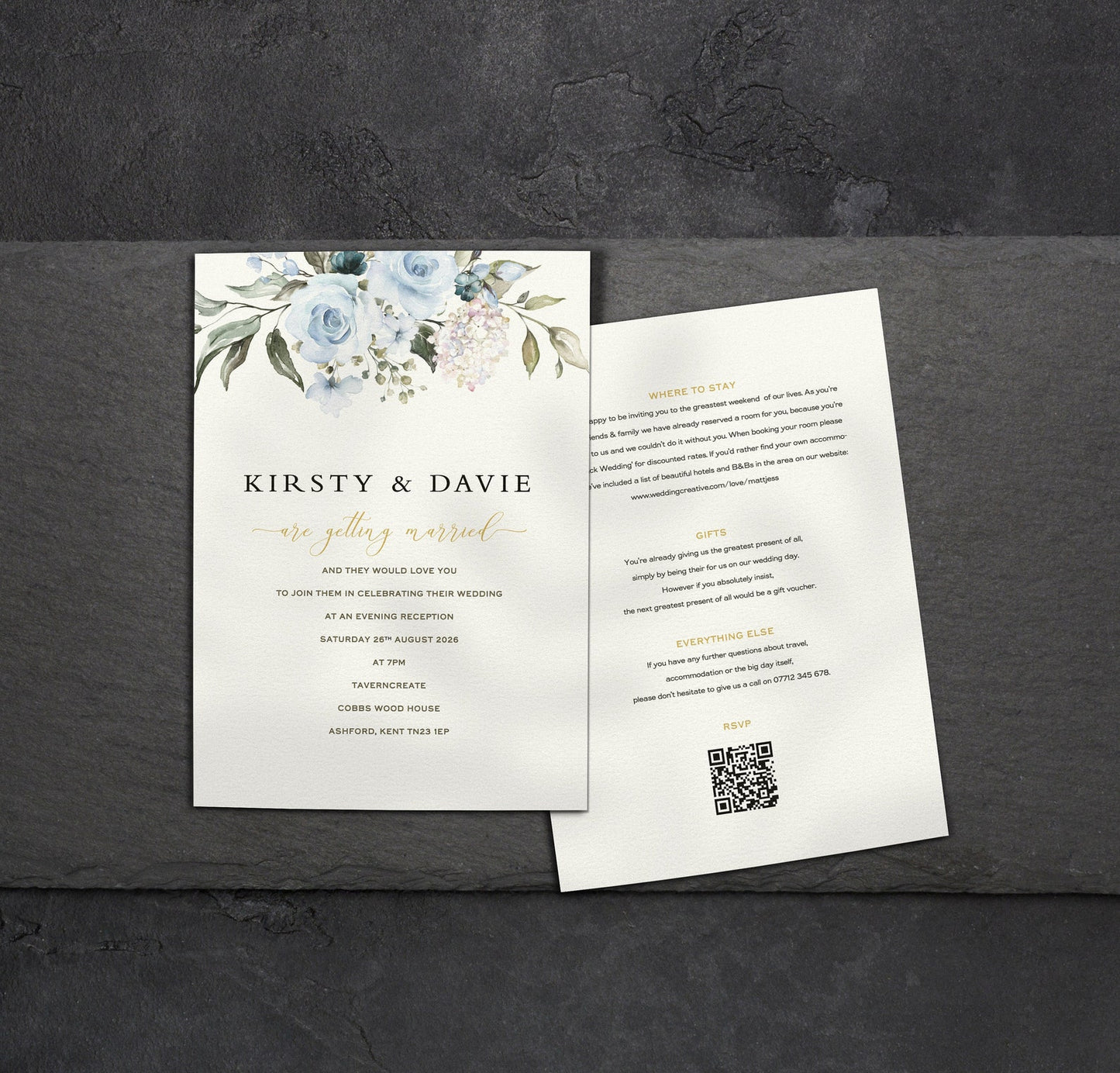 Blue Rose Wedding Invitation – Single Card Format | Affordable Romantic Design