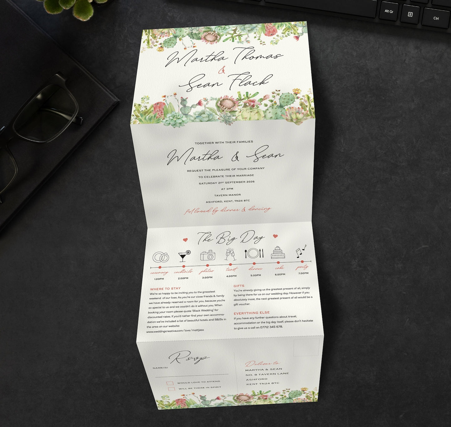 Succulents Concertina Wedding Invitations
