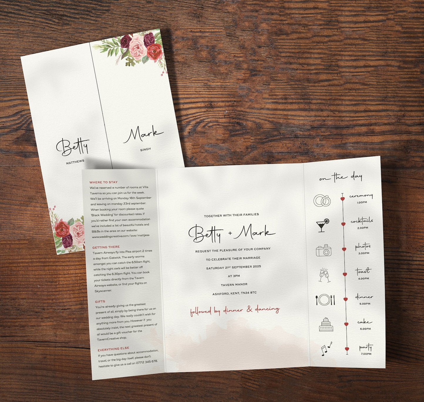 Burgundy Flowers Wedding Invitations
