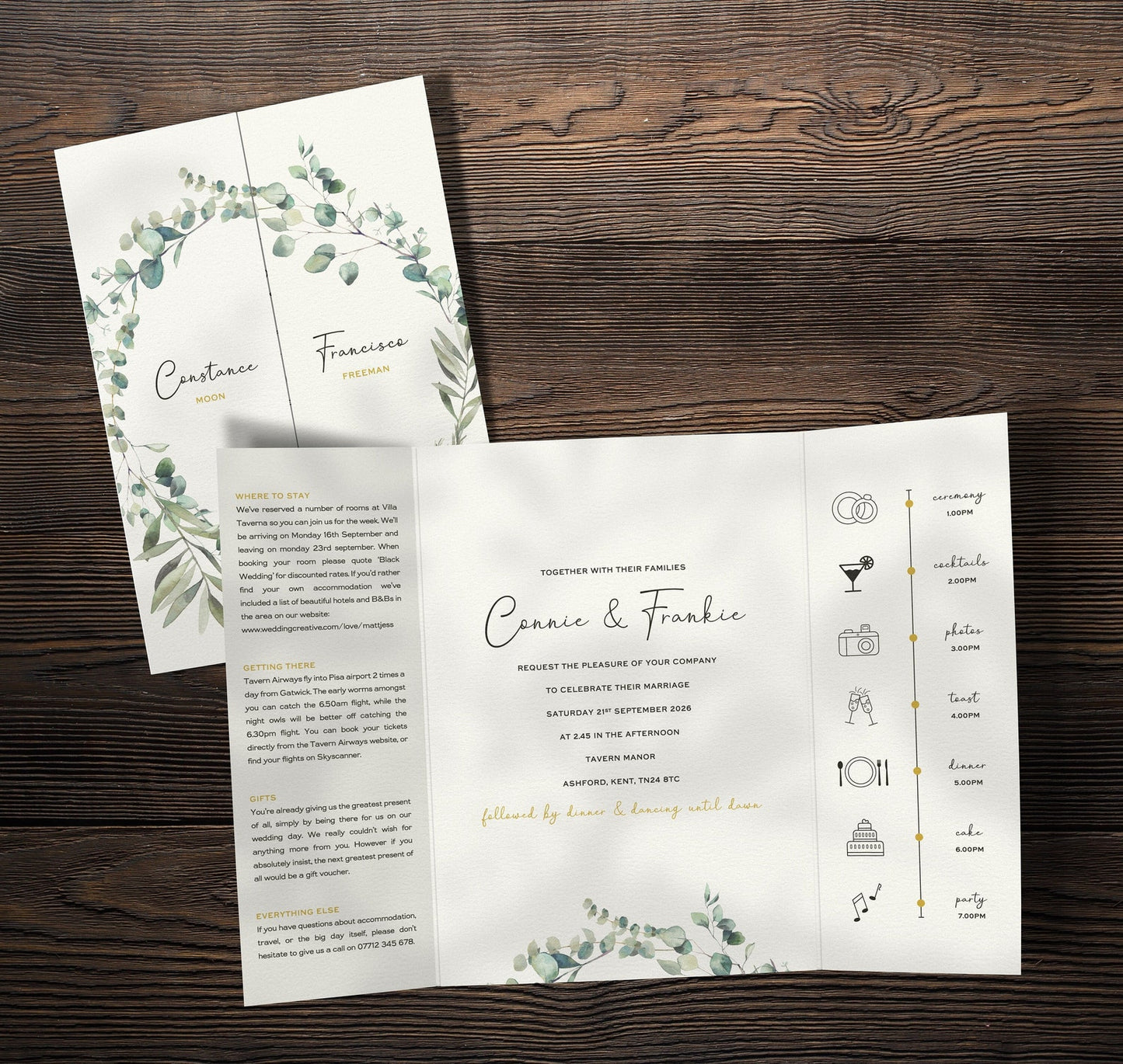 Olive Wedding Invitation – Gatefold Format | Rustic Sage Green Botanical Design