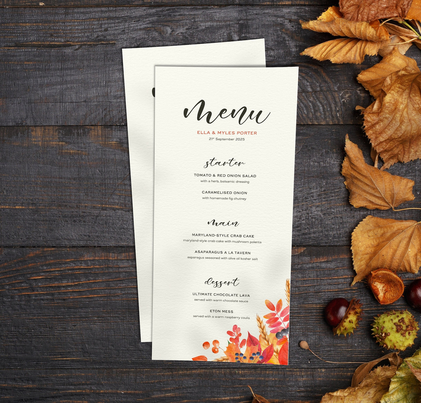 Autumn Wedding Menu