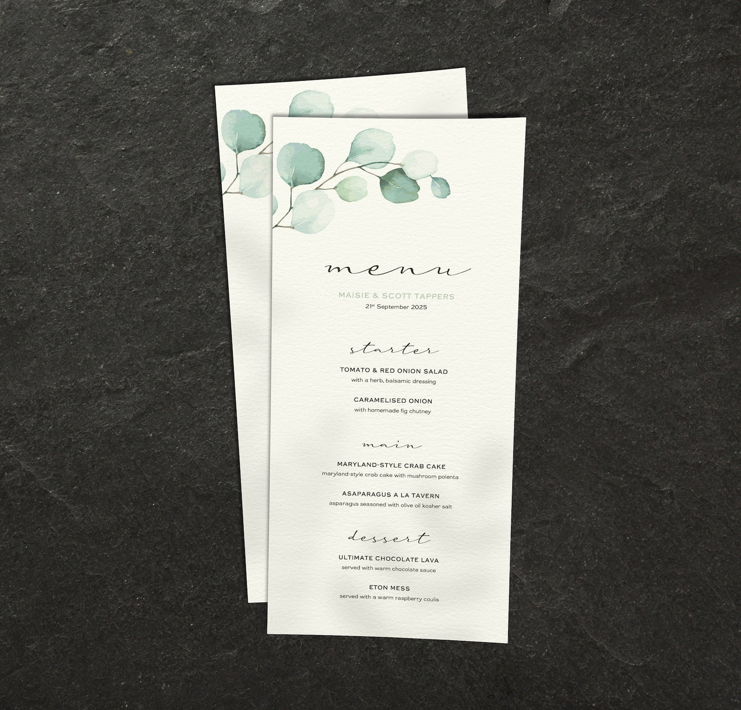 Eucalyptus Wedding Menu