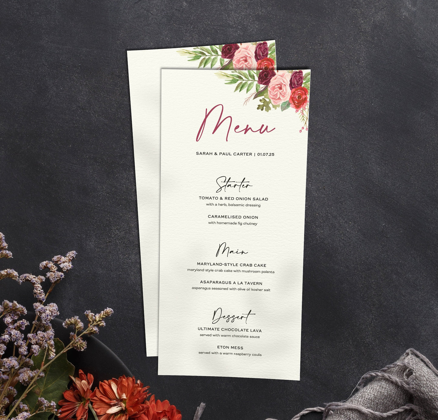 Floral Wedding Menu