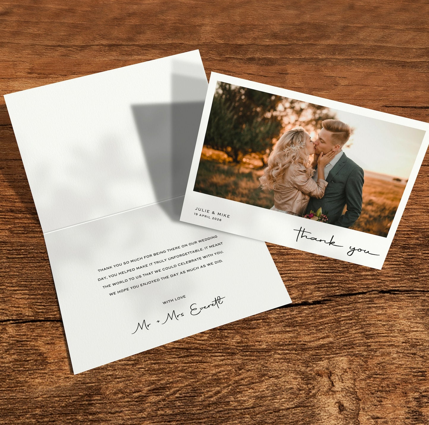 Personalised one photo wedding thank you card – folded A6 design
