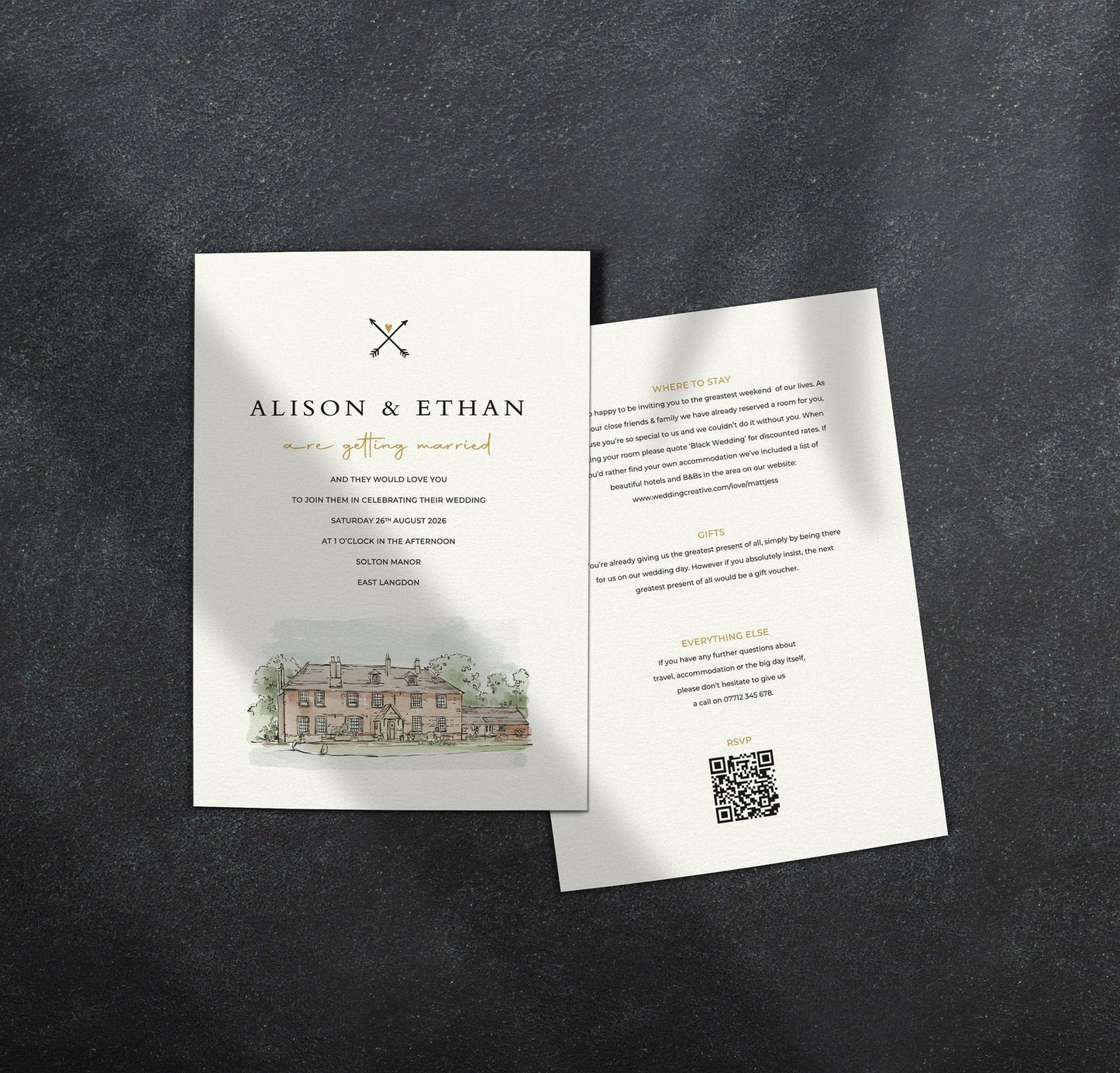 Venue Watercolour Wedding Invitations