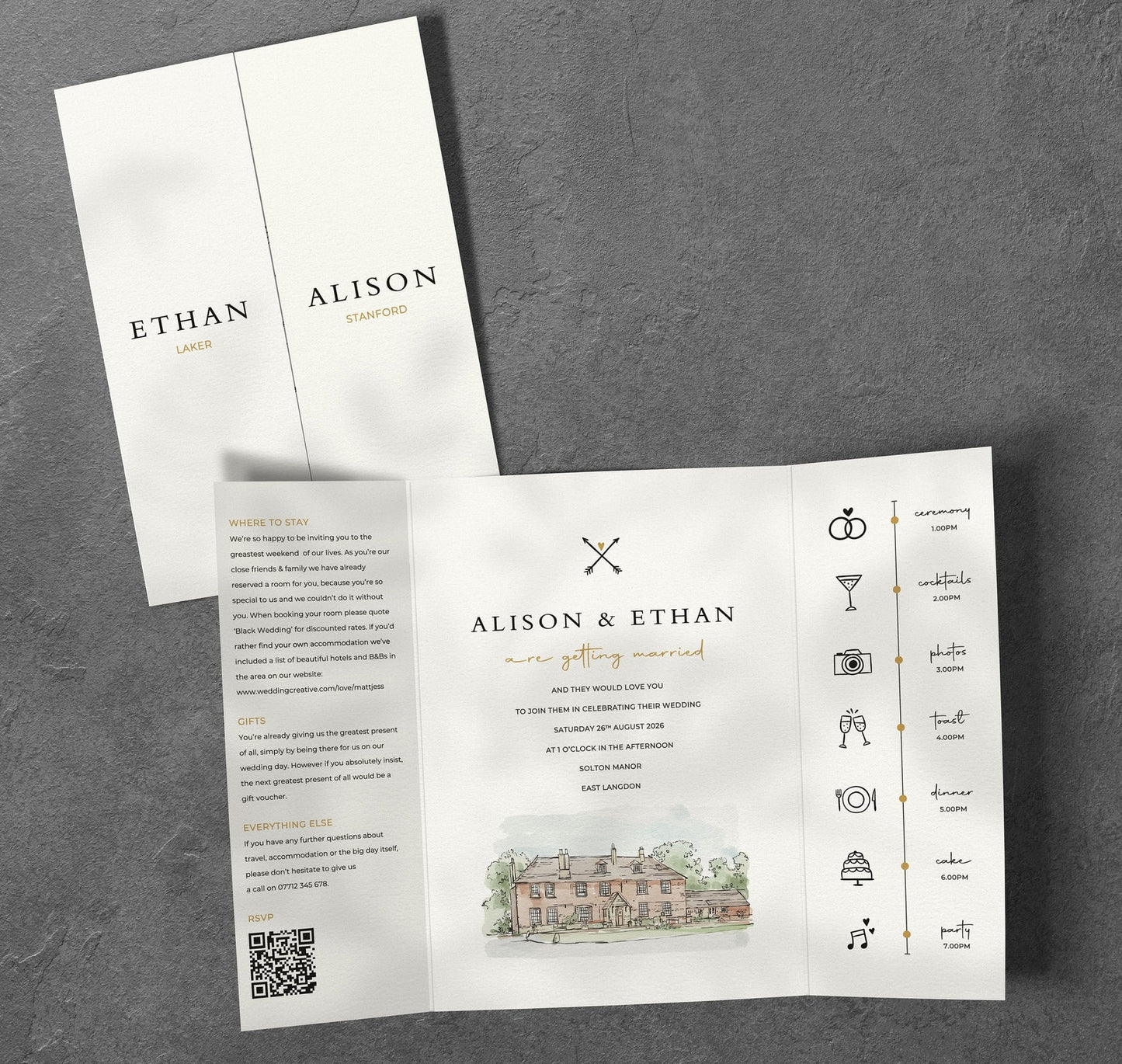 Venue Watercolour Wedding Invitations