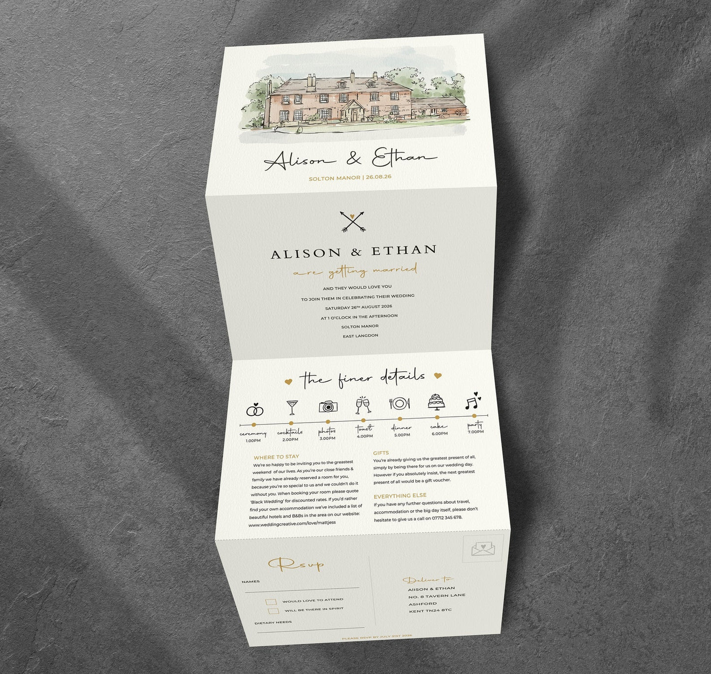 Venue Watercolour Wedding Invitations