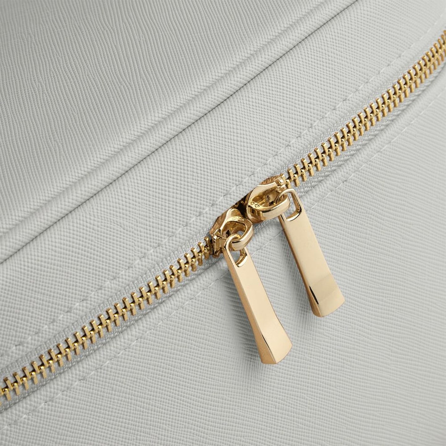 Close Up of Zip On Personalised make up bag with monogram initials on soft faux leather