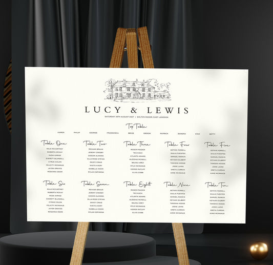 Printable Wedding Seating Chart with Venue Sketch – A1 A2 A3
