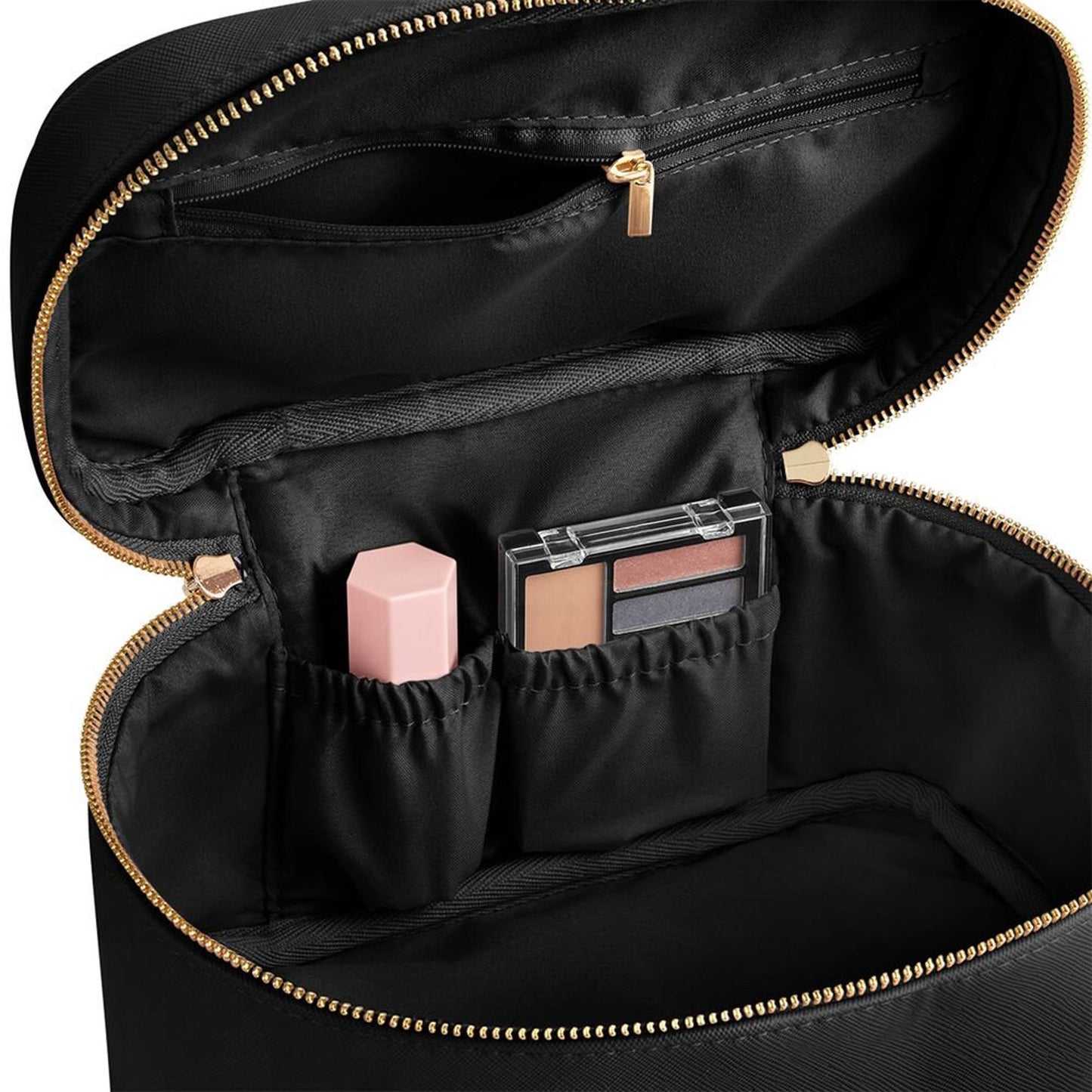 Inside Personalised make up bag with monogram initials on soft faux leather