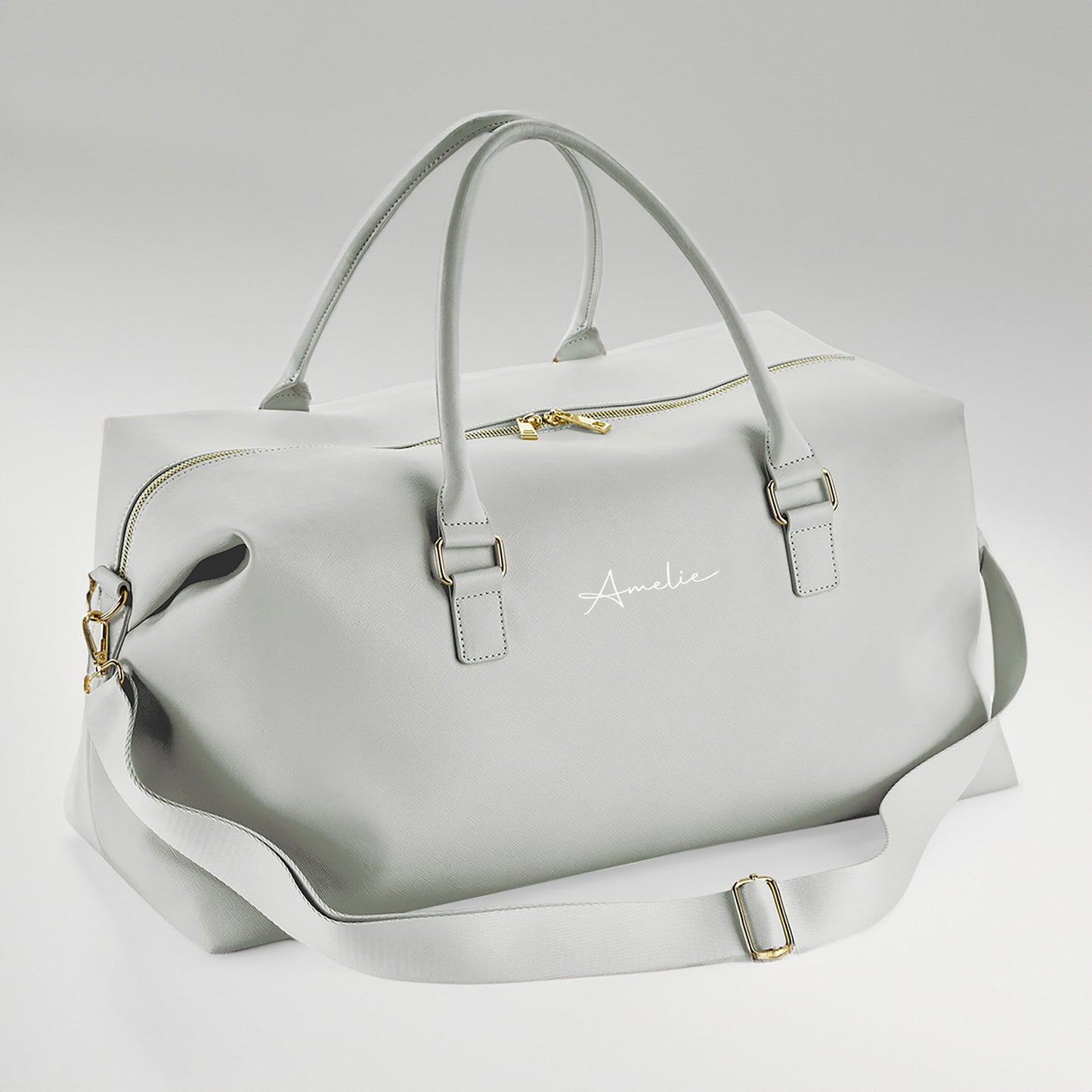 Taupe Personalised Weekender Bag | Faux Leather Travel Holdall with Name