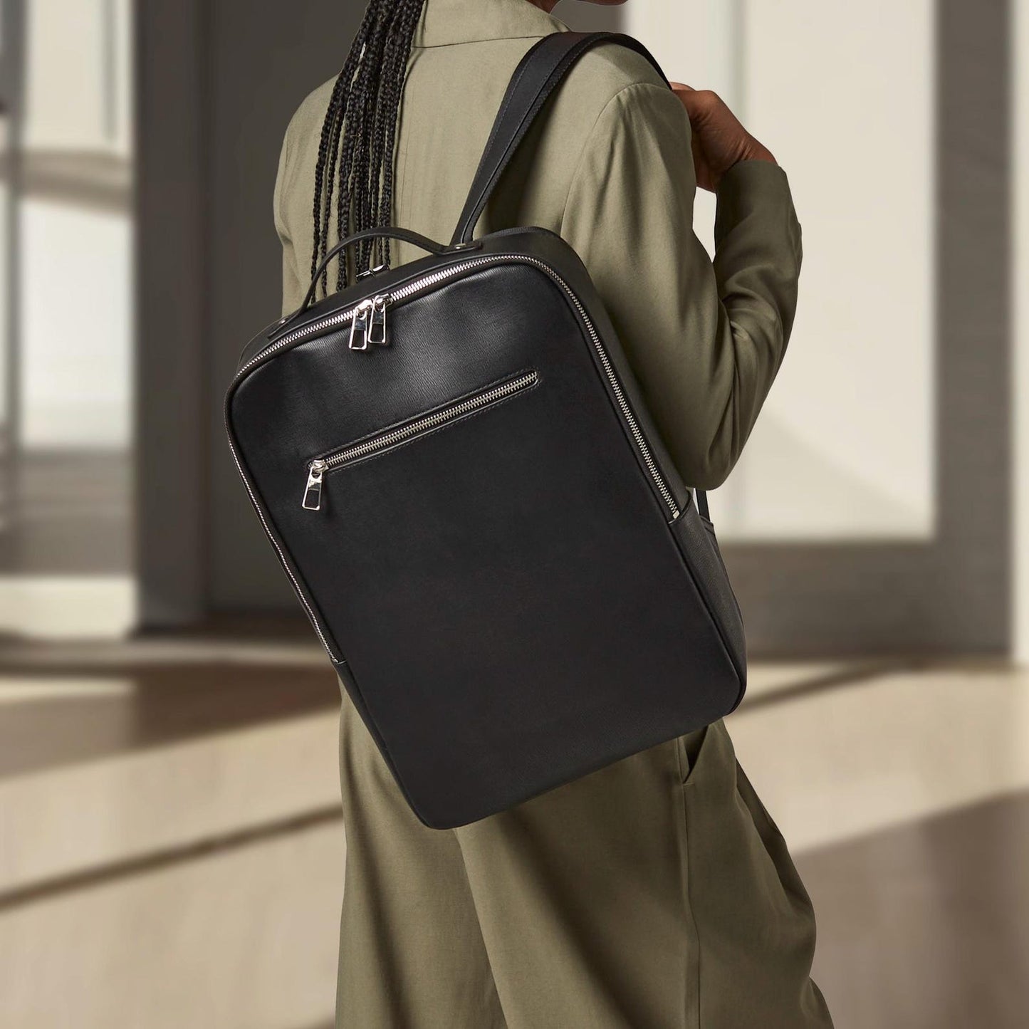 Silver HTV initials on faux leather backpack – minimal and elegant