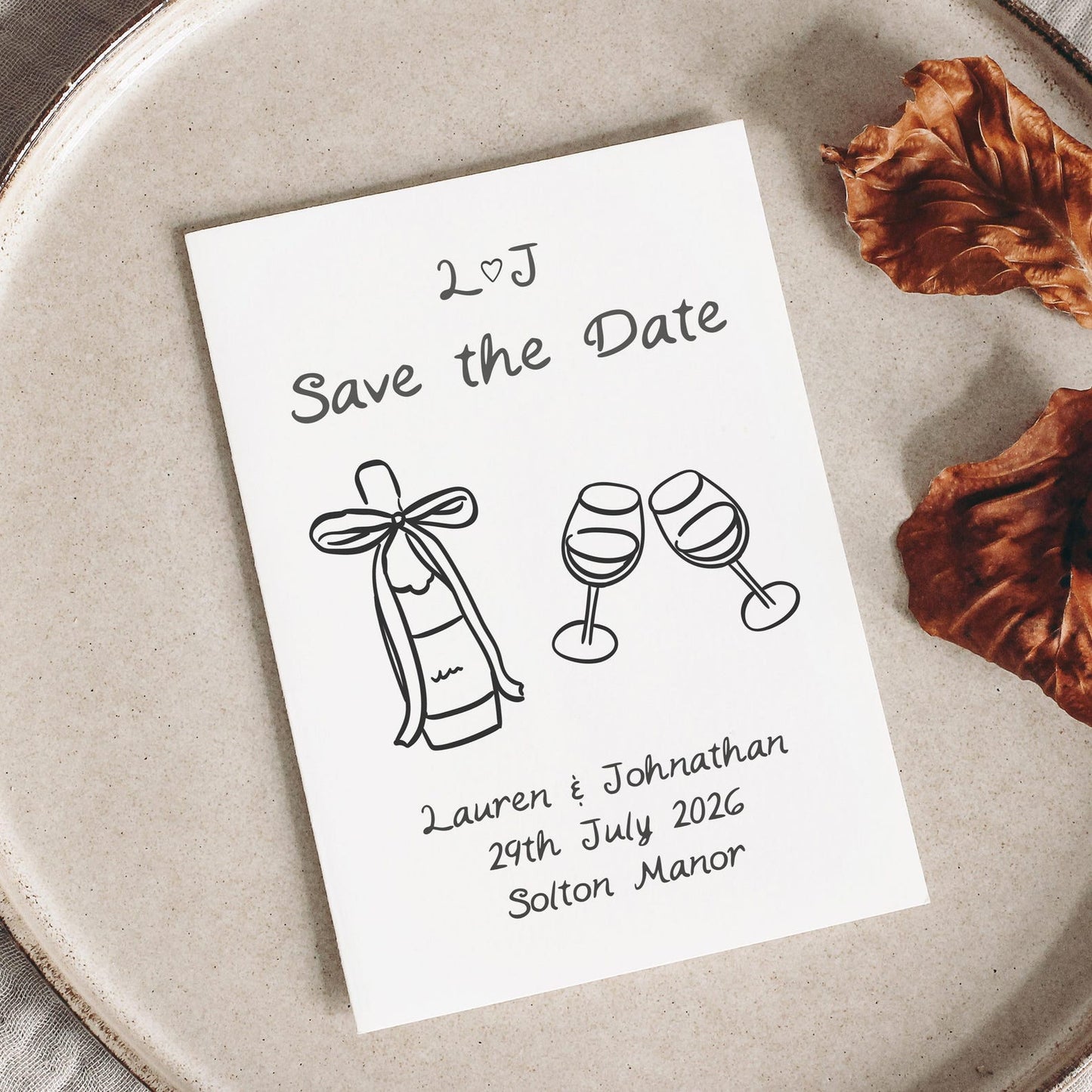Champagne Bottle Save the Date – A6 Personalised Wedding Card