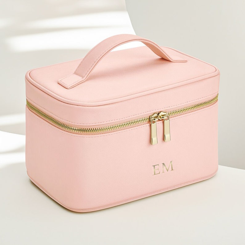 Structured make up bag with soft interior lining and wide zip opening