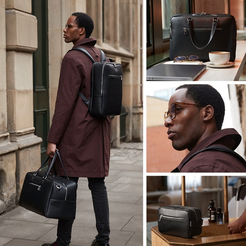 Modern monogrammed backpack styled for gifting