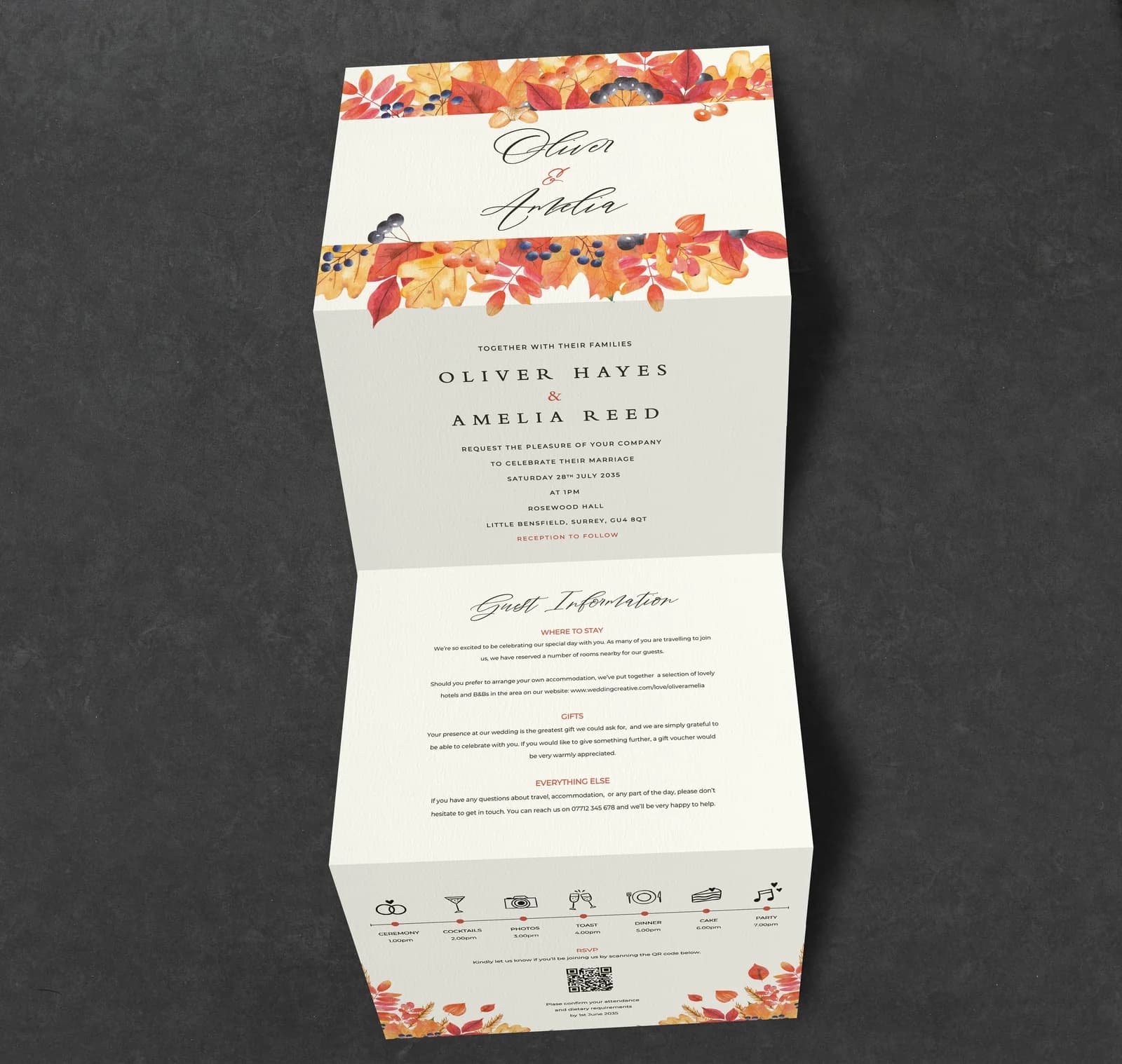 Autumn Concertina Invitation — invitation wedding stationery