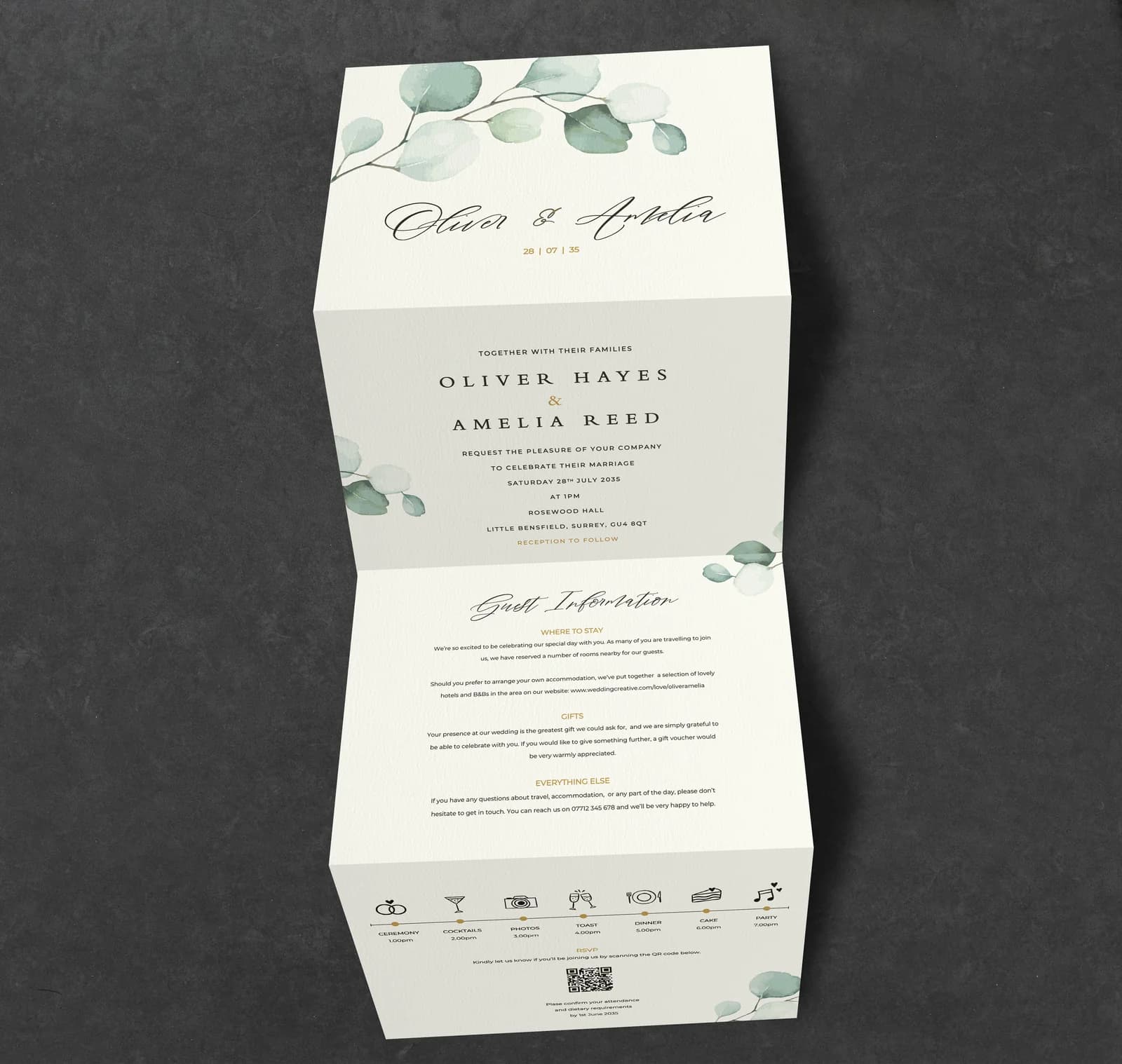 Eucalyptus Concertina Invitation — invitation wedding stationery