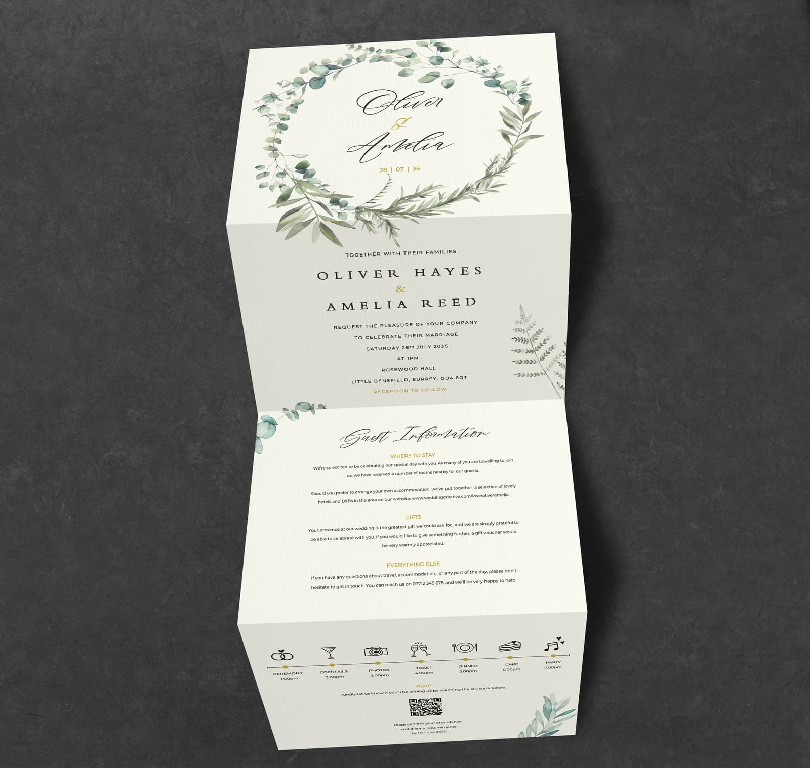 Olive Concertina — invitation wedding stationery
