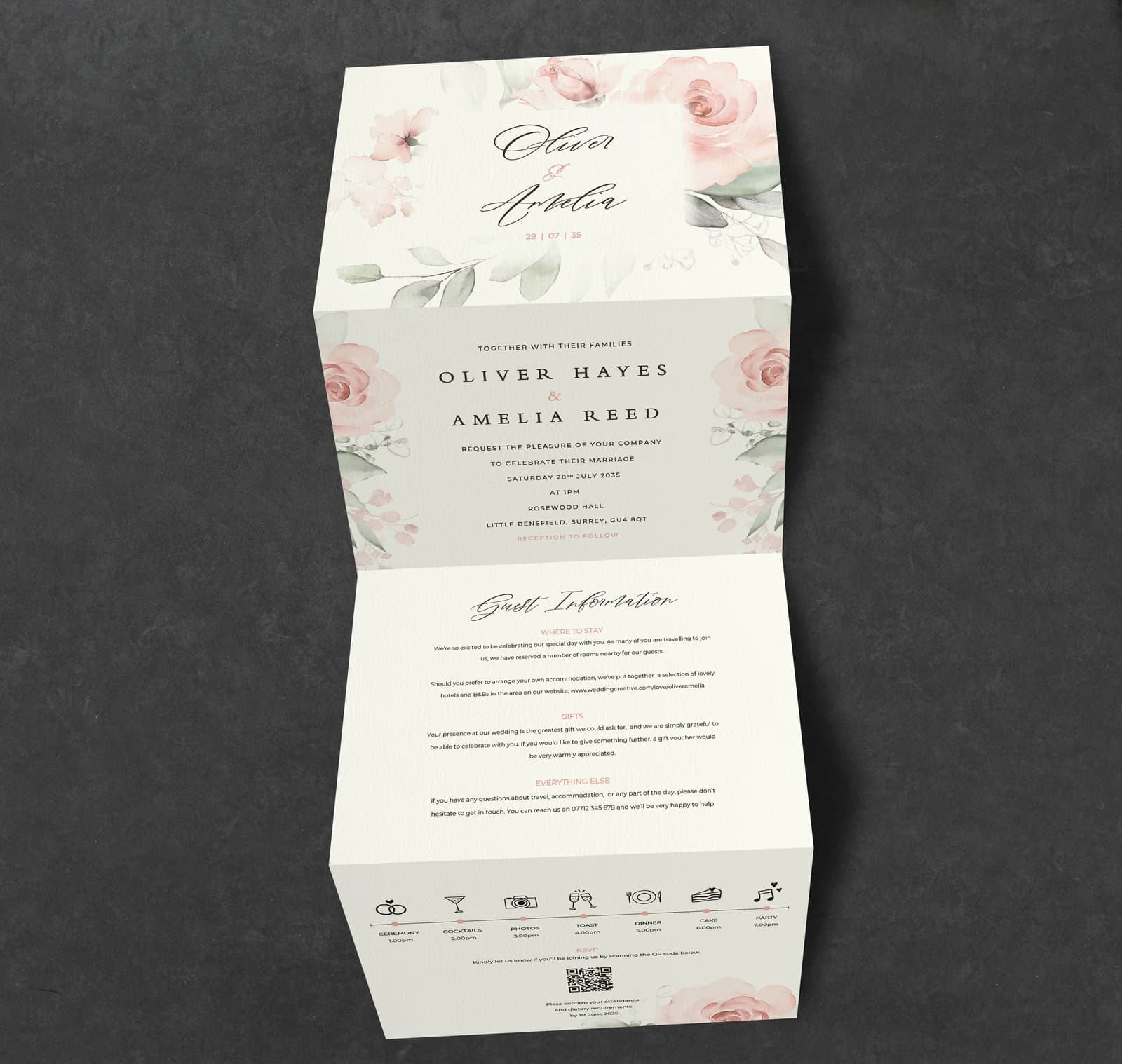 Whimsical Concertina — invitation wedding stationery