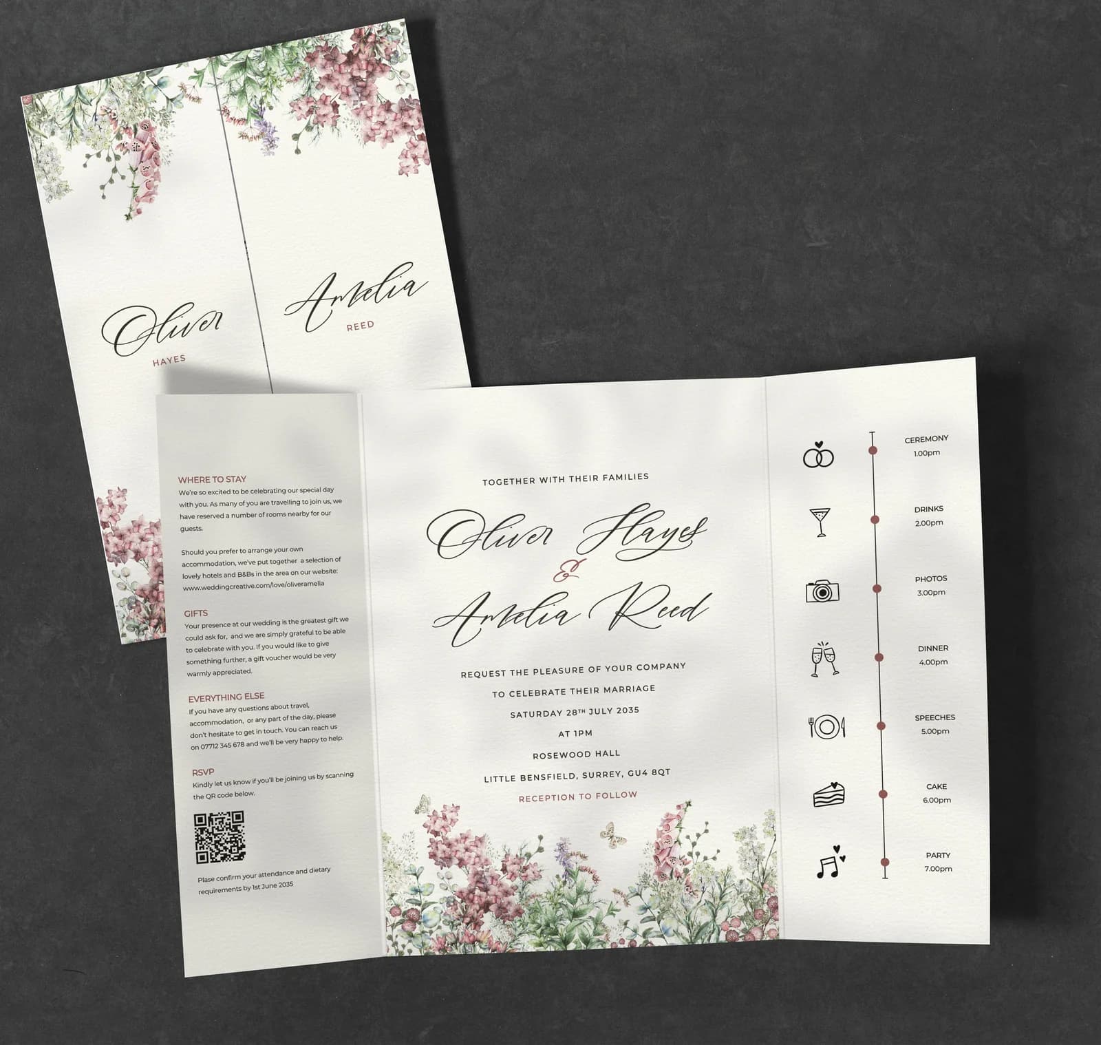 Wildflowers Gatefold — invitation wedding stationery