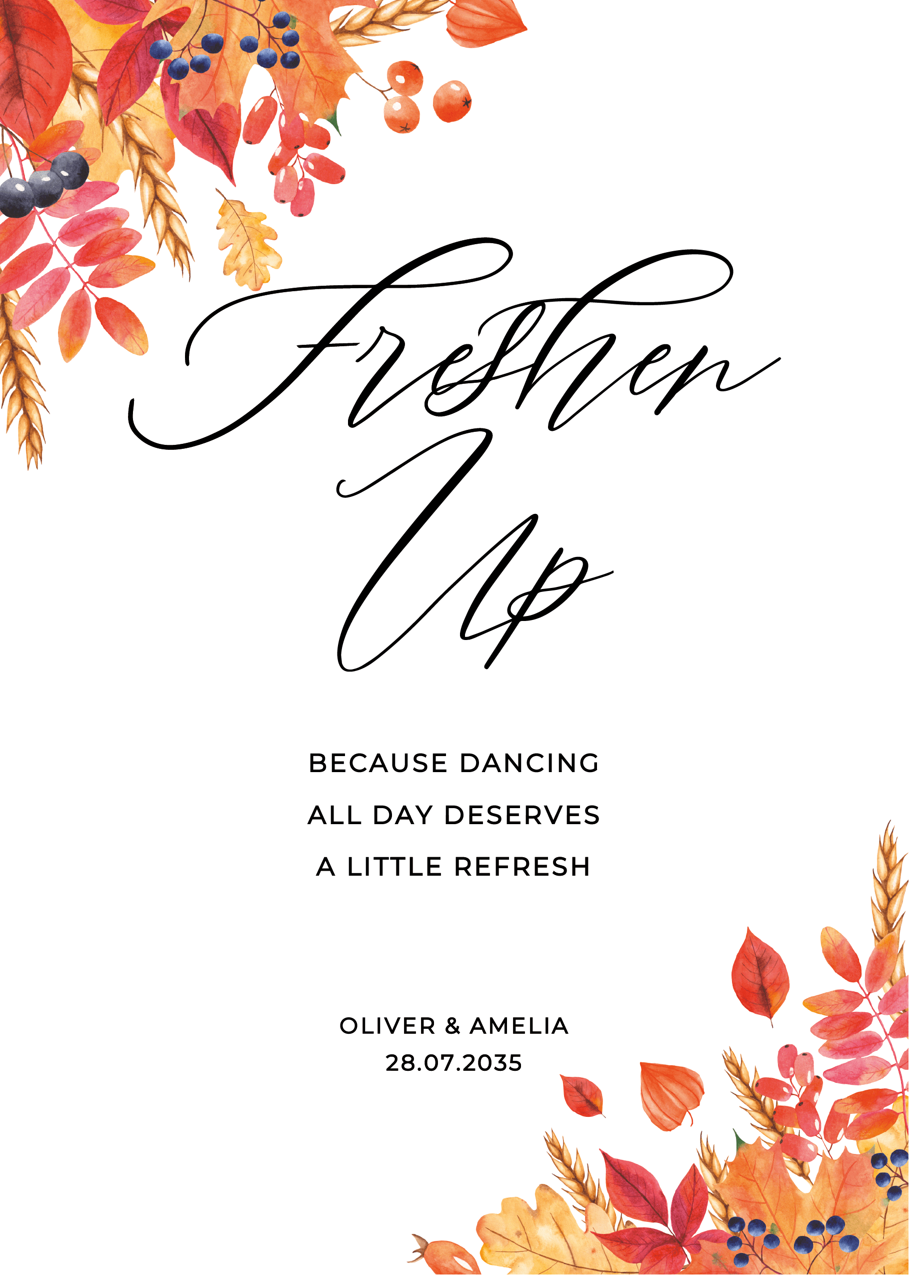 Autumn Wedding Day Signs — on the day wedding stationery