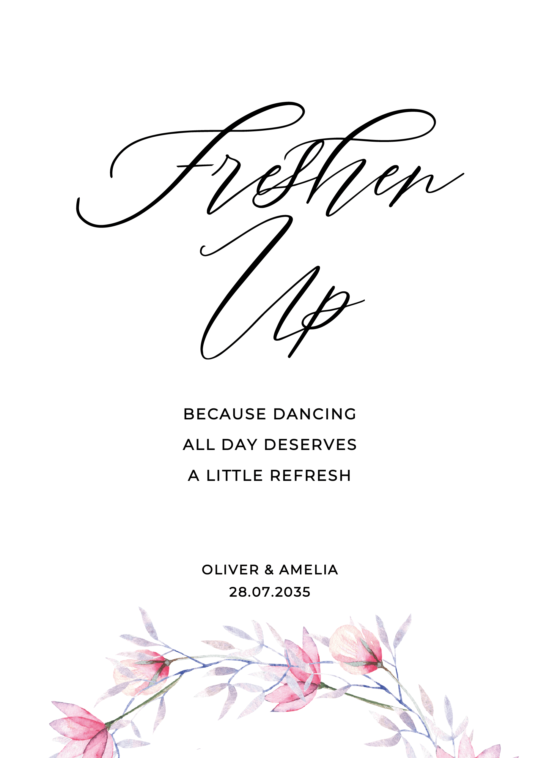 Pink Wreath Wedding Day Signs — on the day wedding stationery