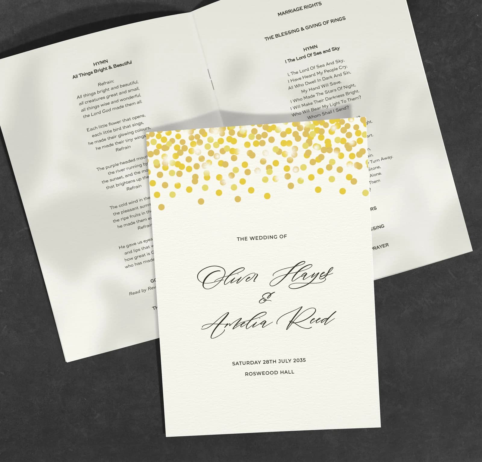 Confetti Order of Service — on the day wedding stationery