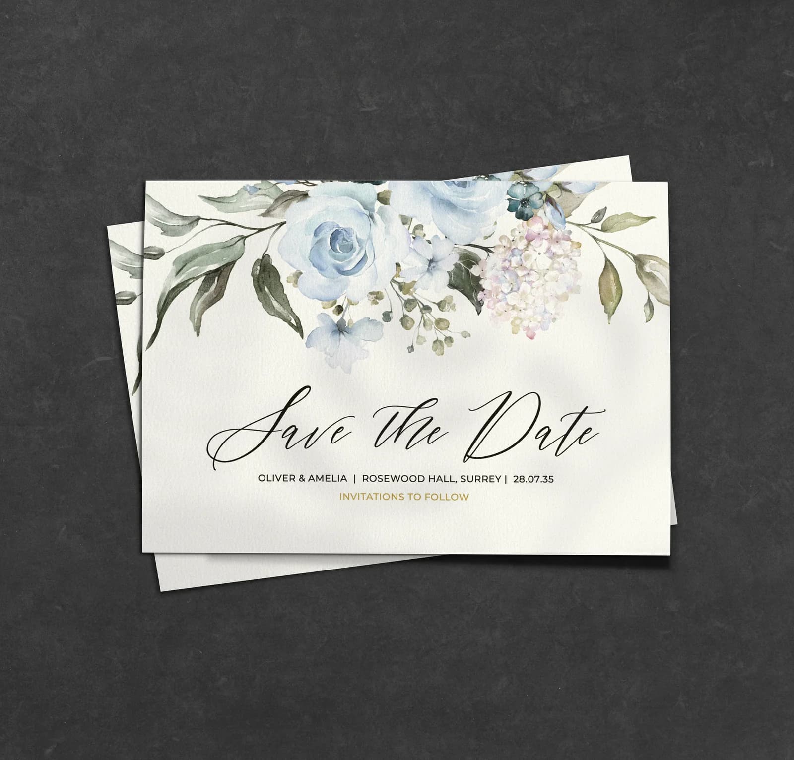 Blue Roses Save the Date — save the date wedding stationery