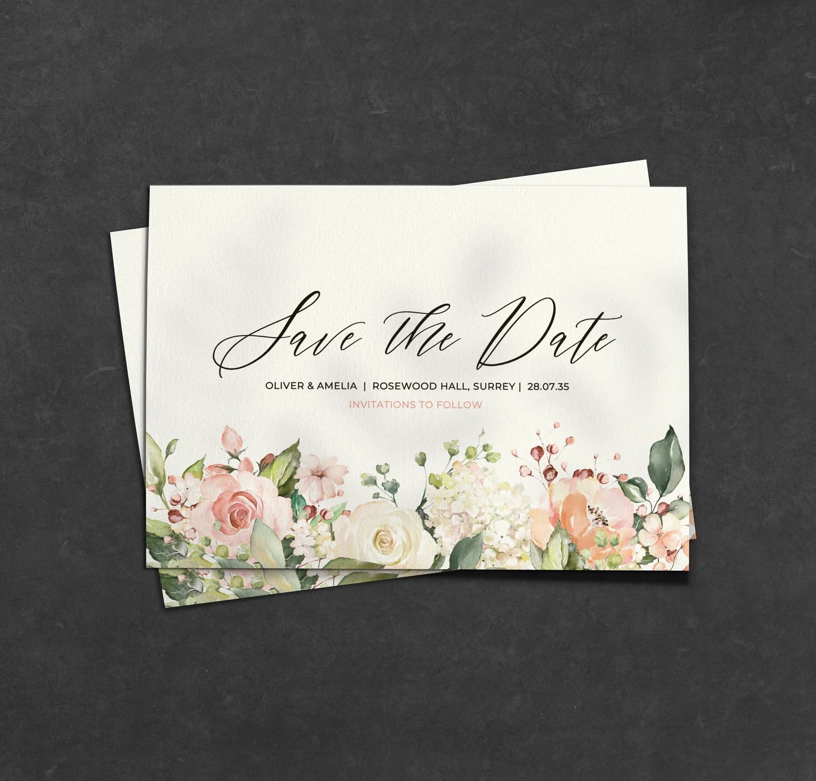 Blush Floral Save the Date — save the date wedding stationery