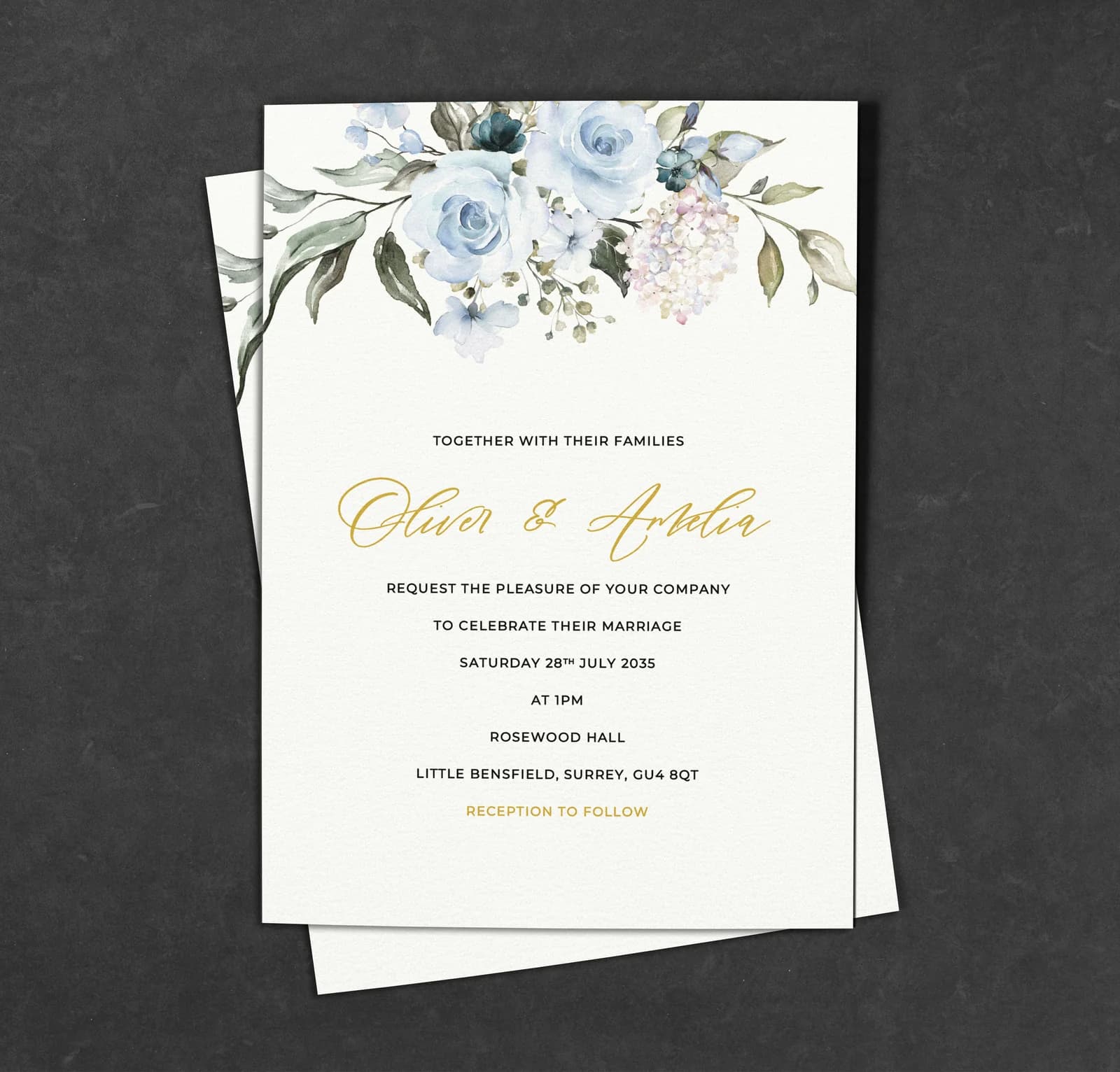 Blue Roses Invitation — invitation wedding stationery