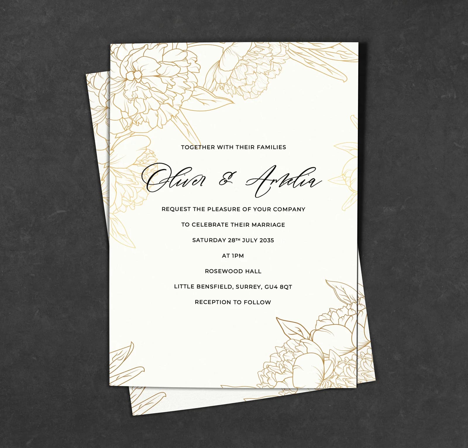 Gold Floral Invitation — invitation wedding stationery