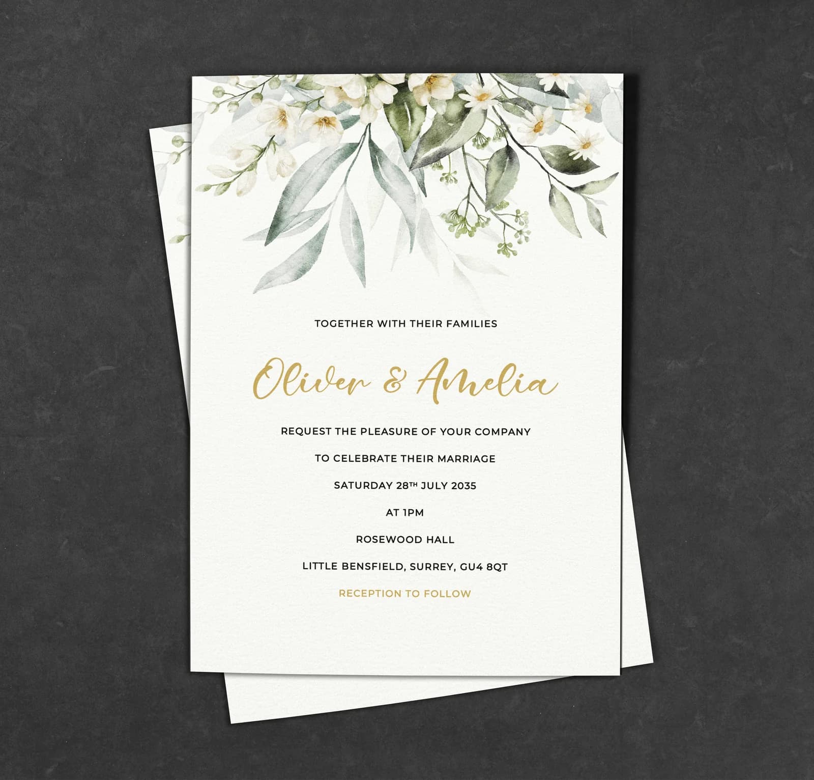 Green Leaves Watercolour Invitation — invitation wedding stationery