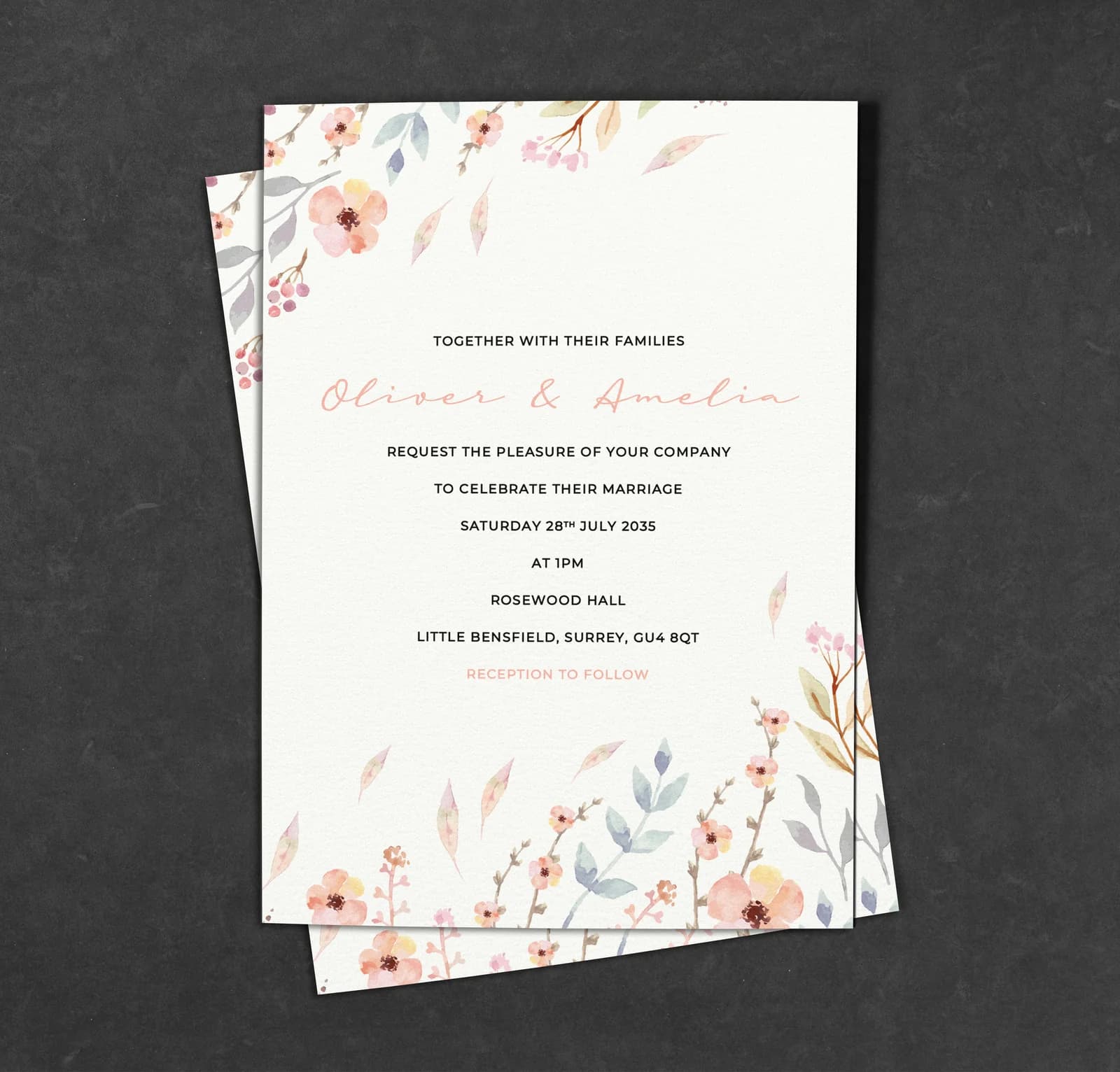 Peach Floral Invitation — invitation wedding stationery