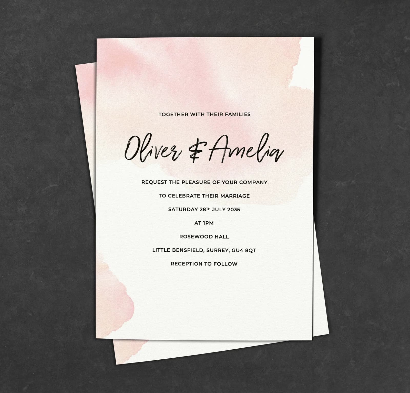 Pink Watercolour 2 Invitation — invitation wedding stationery