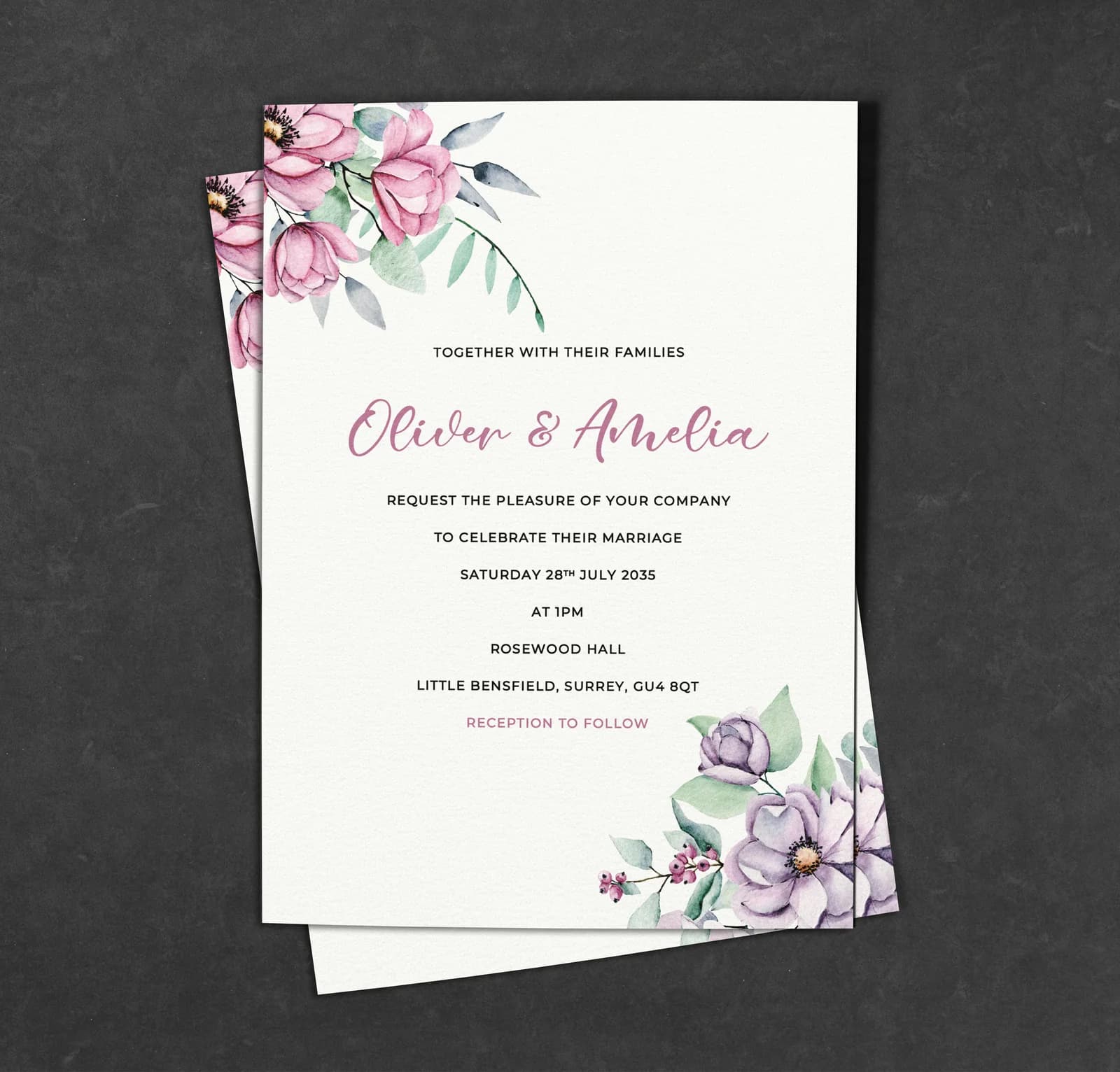 Purple & Pink Invitation — invitation wedding stationery