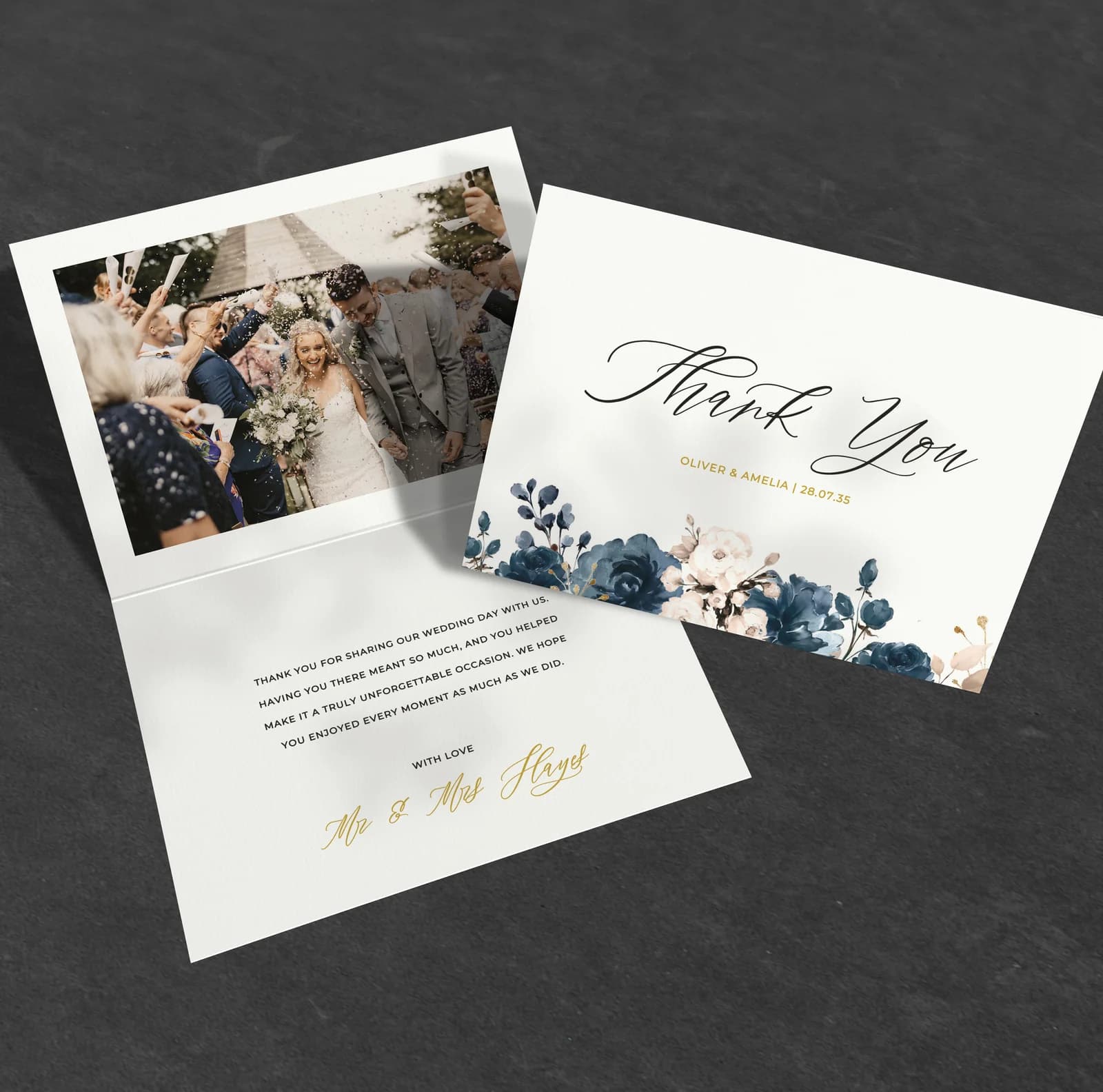 Blue Flowers Thank You Card — thank you wedding stationery