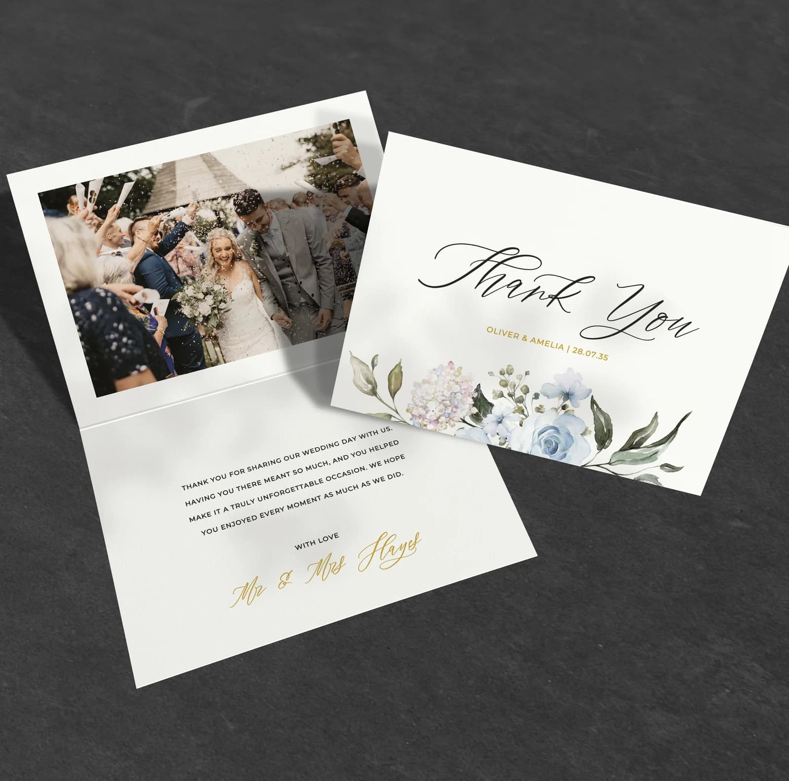 Blue Roses Thank You Card — thank you wedding stationery